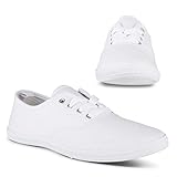 Twisted Tennis Shoes for Women | Low Rise Lace Up Sneakers, Casual Classic Plimsoll Style, White, 11