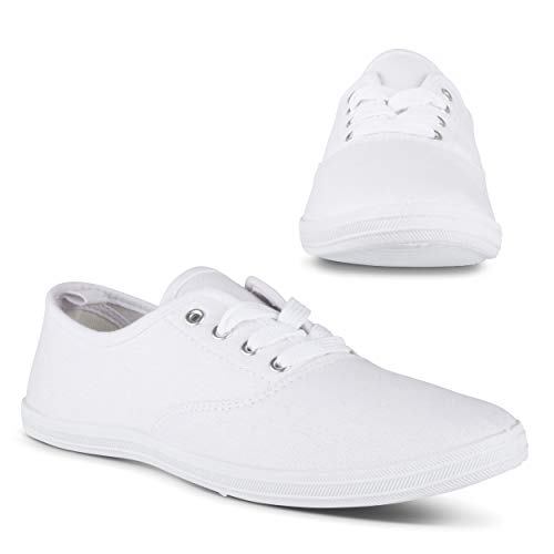Twisted Tennis Shoes for Women | Low Rise Lace Up Sneakers, Casual Classic Plimsoll Style, White, 7