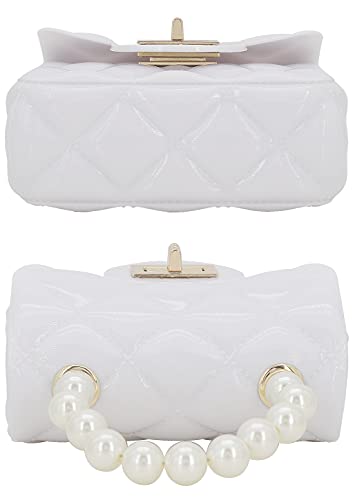 Mini Jelly Purse Flap Handbag with Pearls Top Handle Faux Quilted Crossbody Bag3