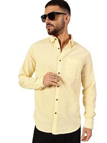 Image of Thomas Scott Men's | Slim Fit | Striped Design | Button-Down Collar | 100% Cotton Casual Shirt for Mens