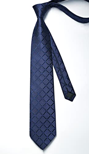 Image of Enlision Ties for Men Plaid Stripe Tie Handkerchief Woven Classic Formal Necktie Pocket Square Clip Set