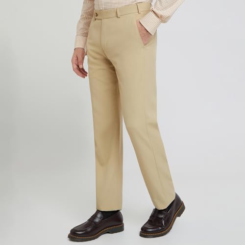 Image of Park Avenue Men's Regular Fit Mid Rise Solid Pattern Poly Viscose Blend Flat Front Formal Trouser