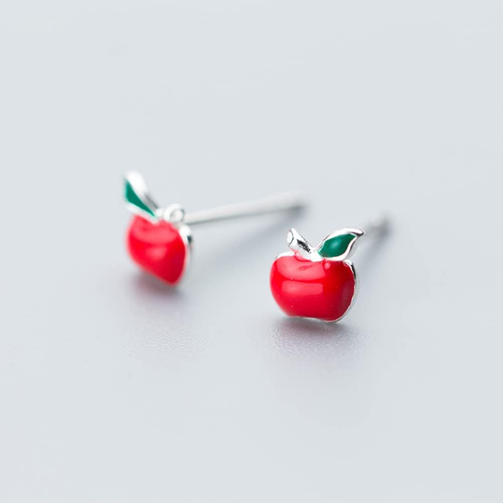 Cute Red Apple Mini Stud Earrings 925 Sterling Silver Fruit Cartilage Tiny Studs Piercing Sleeper Enamel Earring Dainty Hypoallergenic Jewelry Birthday Gifts for Women Daughter - Image 5