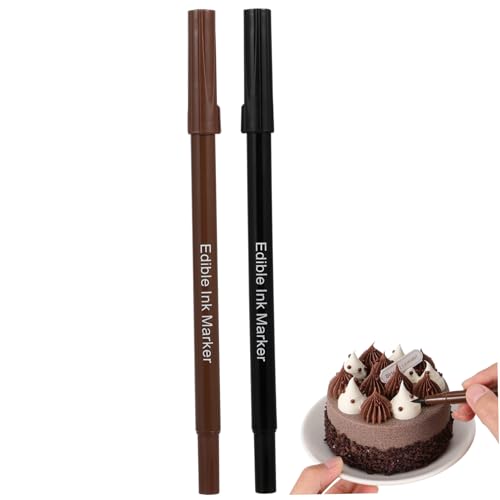 CIYODO 2 Pezzi Penna Colorante Alimentare per Decorare Biscotti e Torte Nero e Marrone Cake Design Sicuri e Facili da Usare per Precisi e Creativi