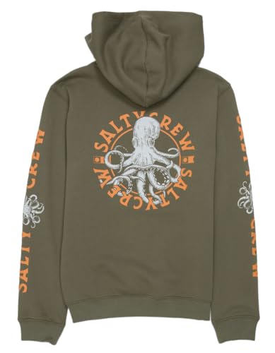 Salty Crew Boys’ Tentacles Pullover Hooded Fleece – Cotton-Blend with Kangaroo Pocket & Screenprinted Octopus Graphic