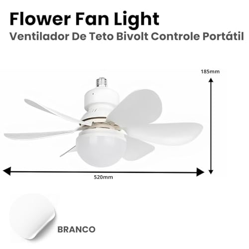 Ventilador de Teto com Lâmpada Encaixe E27 Led 30w Silencioso e Inteligente com Controle Remoto - YO