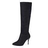  BIGTREE Botas de Tacón Alto Mujer Rodilla Alta Fashion Invierno Forrado Botines Equitacion con Cremallera Negro 35 EU