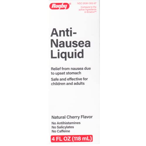 Rugby Anti-Nausea Liquid Relief from Nausea Due to Upset Stomach Cherry Flavor - 4 Fl Oz