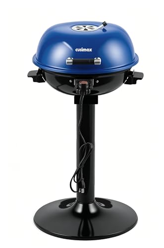 Image of CUSIMAX Smokeless Grill, 1500W Electric Indoor Grill with LED Smart Display & Tempered Glass Lid, Non-stick Removable Plate, Blue