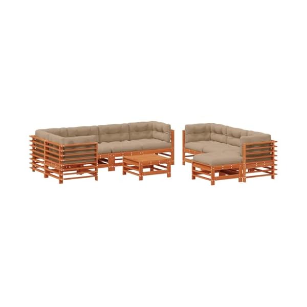 Gartenlounge Set Kiefernholz massiv Wachsbraun 10-teilig