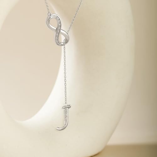 Cali Trove 1/20 CT Natural Diamond Infinity Lariat Necklace for Women | 925 Sterling Silver Customizable A-Z Alphabet Letter Pendant for Her| Elegant Infinity Charm Fashion Jewelry Gift for Women J3