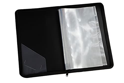 Image of Worldone Zipper Display Book Folder for Documents, with Name Card, Made of 0.8mm Virgin PP Material with 20 Bound Plastic Binder Sleeves, Size FC (fullscap), Black, Set of 1