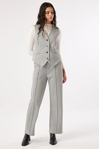 Women's 2 Piece Outfits Wool Blend Vest Waistcoat Dressy Casual Sets Winter Thick Pants Suits2