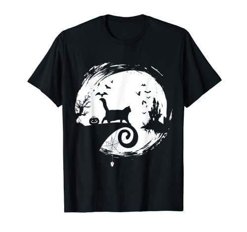 Noruego Bosque Gato Halloween Disfraz Luna Silueta Camiseta