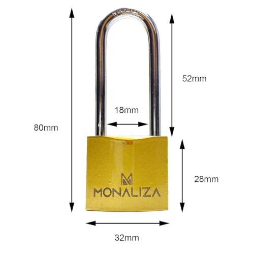 Kit 3 Cadeados 32mm Haste Longa Dourado com 3 Chaves Cada