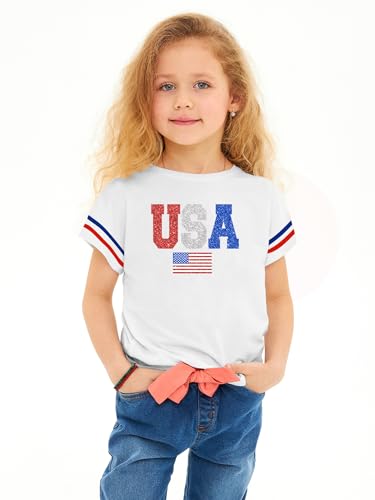 Image of Ithalt Toddler Boys Girls American Flag Shirts 4th of July Tshirt Kids USA Patriotic Tee Independence Day Outfit(3-7y)