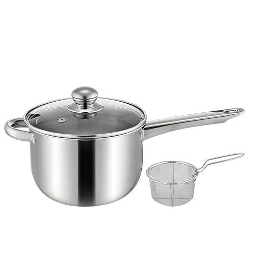 Friteuse à frites en acier inoxydable, poêles à frites avec panier, poignée et couvercle, panier à frite de grande capacité, compatible avec pot à...