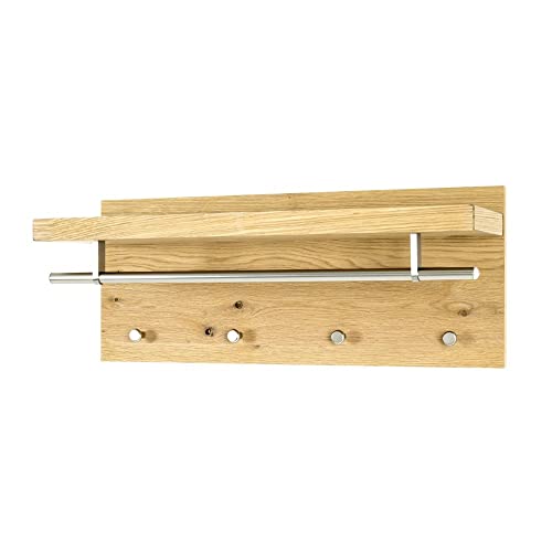 HAKU Möbel Wandgarderobe chrom, eiche, MDF, Metall, Wabenplatte - Maße: B 75 cm x H 30 cm x T 26 cm, Style: Modern