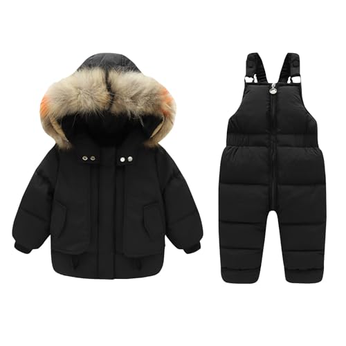 Kids 2 Piece Snowsuit Set Toddler Girl Winter Hooded Puffer Jacket & Snow Bib Pants Boy Thickened Ski Suits 1-6 Years