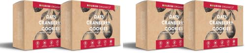 Image of Nourish Organics Oats Cranberry Cookies | Wholesome Cookies with Cranberries & Walnuts | Made with Oats, Coconut Jaggery & Seeds | High Fibre Snack | No Refined Sugar | 120g (Pack of 4)