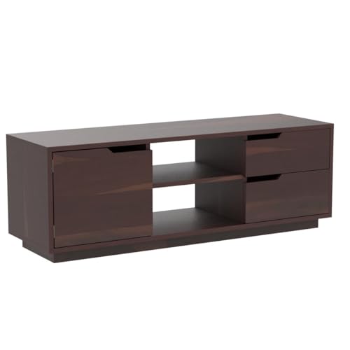 Image of DRIFTINGWOOD Solid Sheesham Wood Sideboard Medora Low Height TV Cabinet for Living Room | Wooden Free Standing TV Unit Side Board Table Door Cabinet Storage | Rosewood, Walnut Finish