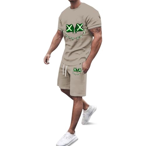 Bauzuoyo Juego de camiseta y pantalones cortos para hombre, 2 piezas, cómodo traje de verano, estampado divertido, hip hop, ropa de calle Y2K, traje de dos piezas, pantalón corto, traje deportivo