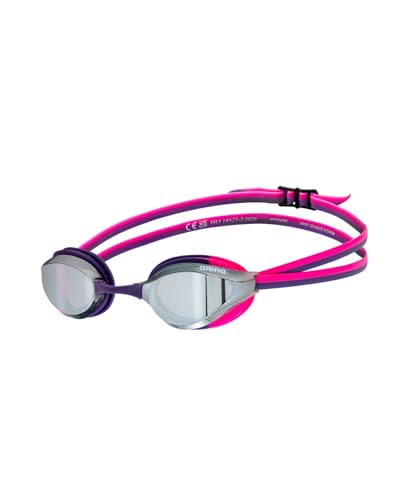ARENA Unisex Kids Junior Python Swim Racing Goggles for Swimming Ages 6 to 12 Young Competitive Swimmers, Small Frame, Anti-Fog Mirror Lens, Silver/Shocking Pink/Plum