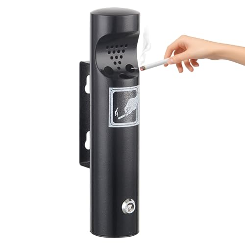 Wandaschenbecher für draußen, Aschenbecher für draußen, Standaschenbecher für draußen – Edelstahl Wandaschenbecher mit Schloss, Zigarettenbehälter für außen & innen, Hotel, Büro, Park, Einkaufszentrum