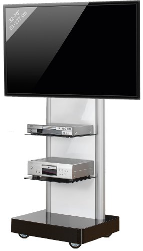 VCM TV Standfuß LED Ständer Fernseh Rack Fuß Alu Glas Universal VESA Mobil Rollen Fahrbar Schwarzglas ProStand