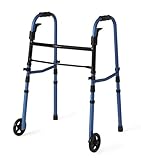 Medline Compact Folding Paddle Walker with Wheels, Blue, 5 inch