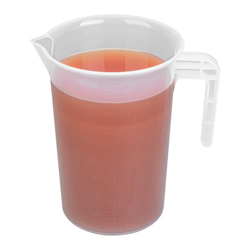 Image of Restaurantware Measuring Cup, 4 Quarts Pack of 1 Conical Spout Liquid Scaling Vessel Embossed Ml and Oz Graduations, Clear Plastic Measuring Cup with Handle, For Cooking Baking For Oil Flour
