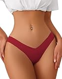 Banamic Seamless Thongs for Women Breathable Thong Underwear No Show Panties Sexy Thong Wine Red