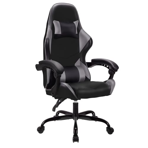 T-THREE.High back ergonomic computer chair,gaming chair,office chair,desk chair,swivel chair,racing chair,adjustable lumbar support and headrest,can bear 150kg weight(Gray)