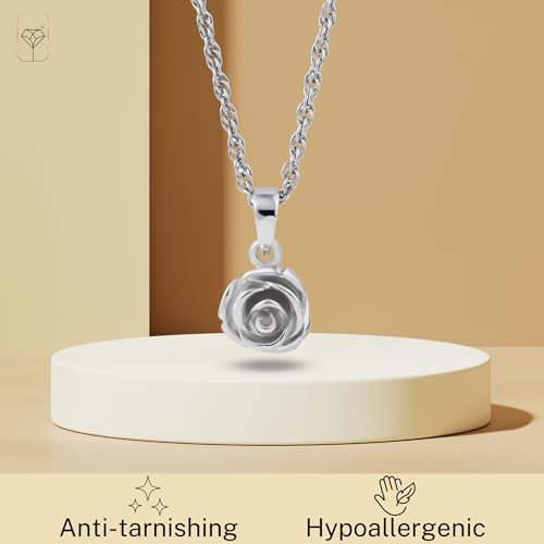 MAX + STONE Sterling Silver Rose Pendant Necklace for Women on 18 inch Rope Chain Womens Silver Pendant Necklaces3