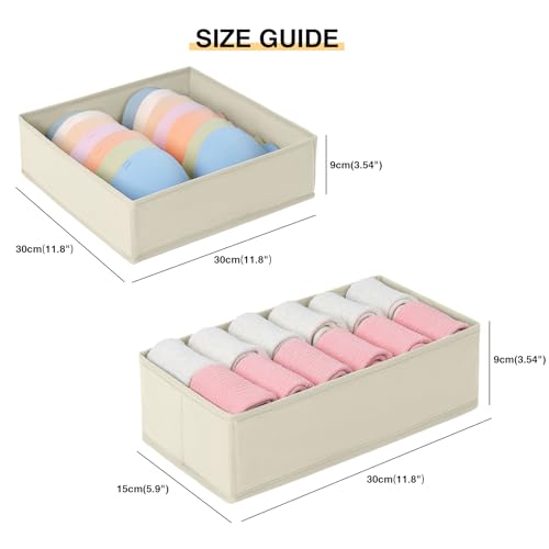 DIMJ 4 Pack Undewear Drawer Organiser - Fabric Wardrobe Storage Organiser Dresser Drawer Dividers Baby Clothes Organiser Sock Storage for Bedroom, Wardrobe（Beige）