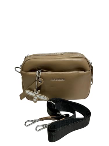 DESIGN ELEGANTE: Borsa a tracolla NAJ-OLEARI in ecopelle tortora con tre scomparti separati per una perfetta organizzazione degli oggetti personali