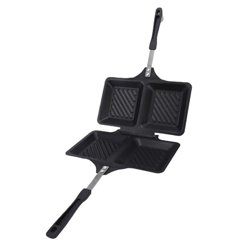 Sandwichera, sartén para sándwiches y paninis con revestimiento antiadherente de doble cara para estufa, ideal para el desayuno en casa. (Negra)