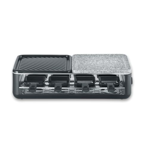 Severin - Raclette Grill Con Pietra Naturale E Piastra Grill Con 8 Padelle Con Rivestimento Antiaderente 1300 W Nero Rg 2366