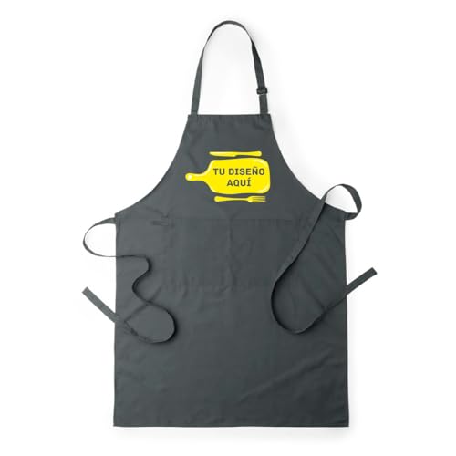 Traineando Delantal Personalizado Unisex con doble Bolsillo - Delantal Personalizable con Foto, Nombre, Frase o Logo - Regalo Original para Cocina, Barbacoa, Hostelería o Eventos Especiales (GRIS)