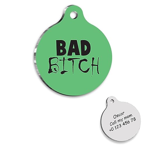 Bad Bitch Personalized Dog Tag - Custom Name Tag - ID Tag for Dog & Cat - Customized Pet Tags - Dog & Cat Name id Tag - Dog Name Tag - Engraved Dog Tag