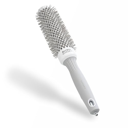 Olivia Garden Expert Blowout Speed – Blanc & Gris - 35 - Brosse ronde en céramique avec un barrilet extra long pour des brushings 25% plus rapides