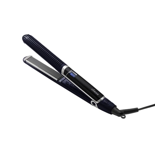 YA-Man Spa Styler Straight + Wave Flat Iron Hair Straightener and Curler 2 in 1 - Advanced Japanese Technology, Dual Voltage, Titanium Tourmaline Plates with Red Light Therapy, 5 Heat Settings (Navy)