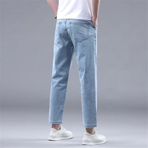 Men Summer 95% Straight Thin Jeans Stretch Soft Fabric Light Blue Denim Ankle-Length Pants4