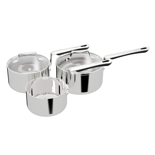 Commichef 3-Piece Cookware Set in Tri-Ply Stainless Steel, Includes 14cm Milk Pan, 16cm Saucepan with lid &18cm Saucepan with lid, Stackable Design - Image 2