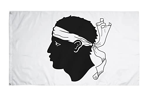 PHENO FLAGS Drapeau de la Corse - Drapeau corse 90x150 cm avec des œillets en laiton - Drapeau résistant aux intempéries pour fixation sur mât - 100 % polyester Cover