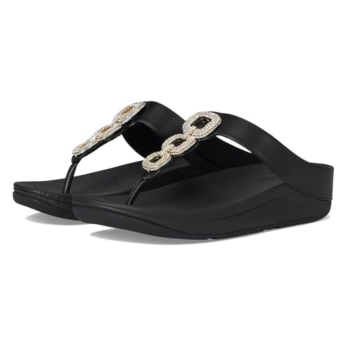 Image of FitFlop Women's Fino Crystal-Chain Leather Toe-Post Sandal
