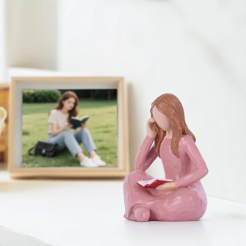 Estatua decorativa rosa mujer leyendo en resina miniatura 2