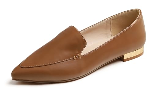 Image of FEVERSOLE Women's Loafer Flat Pointed Deco Low Heel Fashion Slip On Dress Driving Office Shoes
