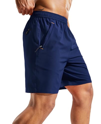 Image of MIER Men's Quick Dry Running Shorts with Zipper Pocket Elastic Waist Athletic Workout Exercise Shorts