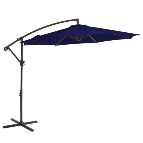 LIKEPAY 10FT Offset Cantilever Patio Umbrella, Adjustable Height & Tilt, 8-Rib Hanging Market Sun Shade, Outdoor Umbrella
